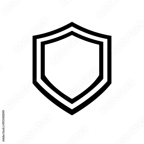Sleek Black Outline Shield Icon: A minimalist vector graphic representing security, protection, safety, and defense. Perfect for digital projects, apps, websites, and branding requiring a strong, reli