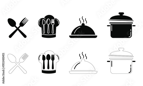Kitchen utensils and cooking icons