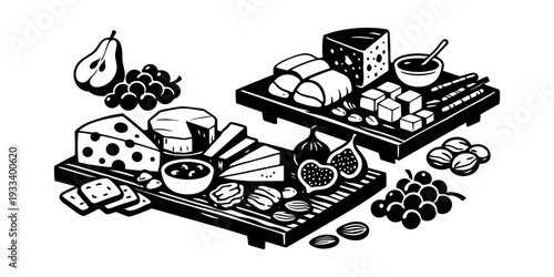 Various cheeses, fresh fruits, and nuts arranged on wooden boards, creating inviting charcuterie platters for any occasion