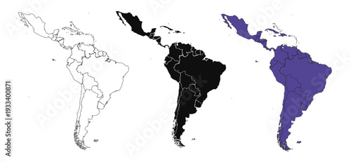 A set of vector maps of Latin America with prefecture boundaries in three styles
