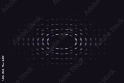 Concentric elliptical rings formed by light dots radiate outwards on a deep dark surface pattern