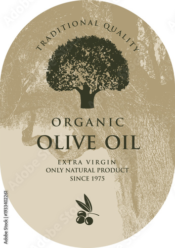 Vector black or green olive or olive oil label with olive tree design in retro style. Suitable for logo, sticker, banner design.