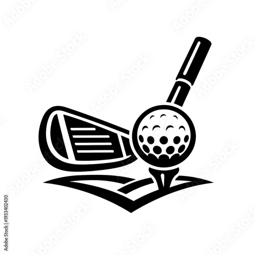 Dynamic Golf Club and Ball on Tee Icon: A Powerful Vector Illustration Representing the Thrill of the Game, Perfect for Sports Brands, Events, and Enthusiasts Seeking Premium Quality Graphics and Mode
