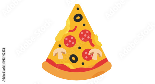 A colorful cartoon illustration of a single slice of pepperoni pizza