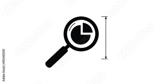 Business analysis magnifying glass with pie chart graph in modern office setting for data investigation and financial research