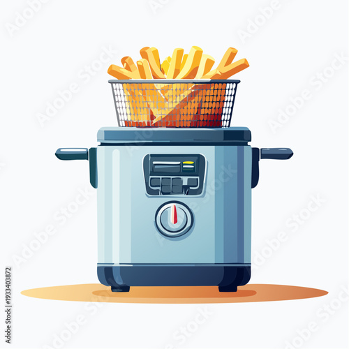 Deep fryer with french fries in basket