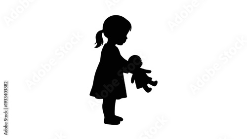 Silhouette of Little Girl Carrying Teddy Bear Doll