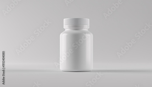 A clean, minimalist studio shot of a plain white plastic bottle with a screw-top cap, standing upright on a light surface against a neutral background.