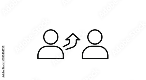 Referral concept with two people icons and arrow pointing from one to another in simple line art style for business marketing and social media