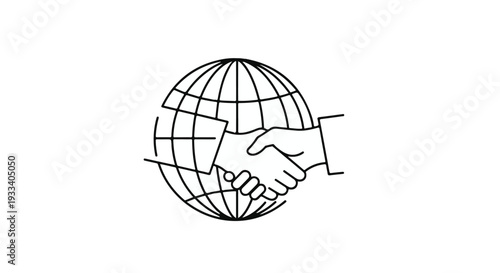 Global business partnership handshake agreement between two people shaking hands over a world globe in a professional and modern international collaboration setting