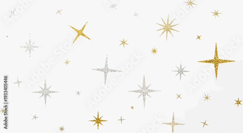 Golden and silver star shapes on white.