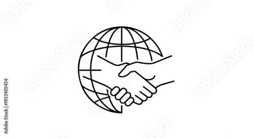 Global business partnership handshake agreement international cooperation and teamwork concept in simple line art style