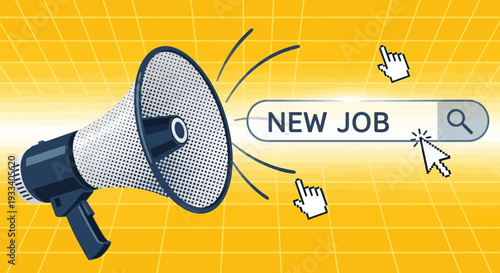 New job announcement with megaphone.