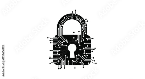 Digital security padlock with circuit board design, symbolizing cyber protection and data encryption, secure access concept