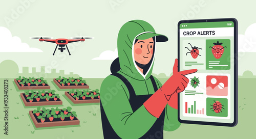 Farmer Analyzing Crop Data on Tablet.