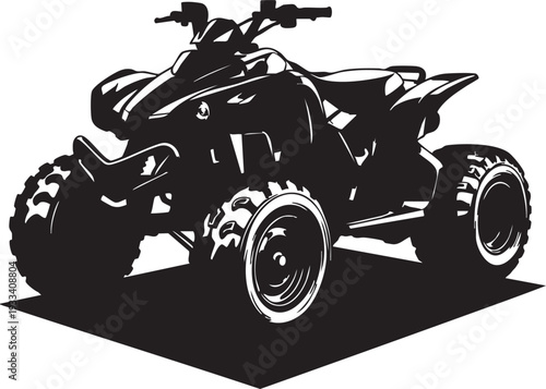 Black silhouette of an atv on a with large tires and handlebars