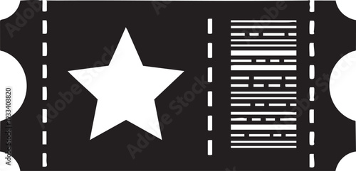 Black ticket stub with white star and lines