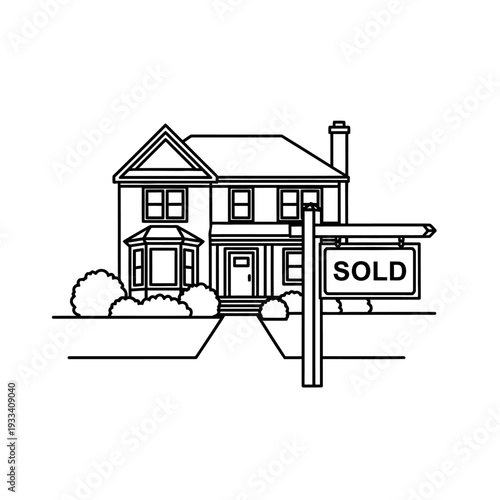House with Sold Sign Illustration.