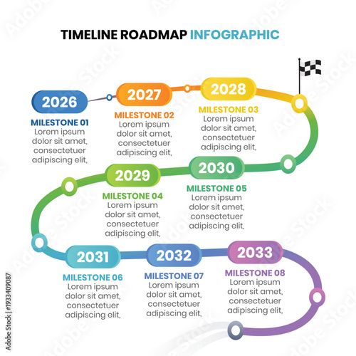 Timeline Roadmap Infographic Template, Business Project Milestone Timeline, Corporate Strategy Planning Roadmap Diagram