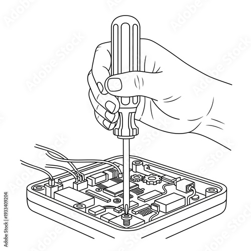 Hand Holding Screwdriver Repairing Device.