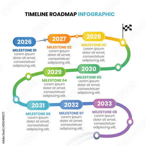 Timeline Roadmap Infographic Template, Business Project Milestone Timeline, Corporate Strategy Planning Roadmap Diagram