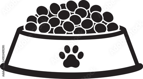 Black and white illustration of a dog food bowl filled with kibble