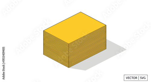 Stack of Yellow Paper Sheets Isometric View