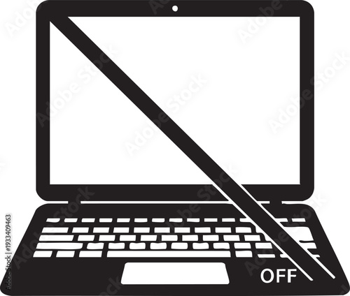 Black laptop icon with diagonal line indicating its turned off