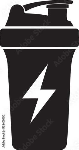 Black silhouette of a sports shaker bottle with a lightning bolt logo