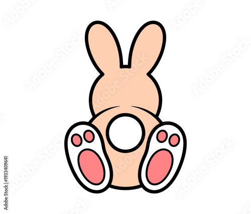 A cute cartoon bunny peeking from behind with its backside and paws visible in a playful pose.