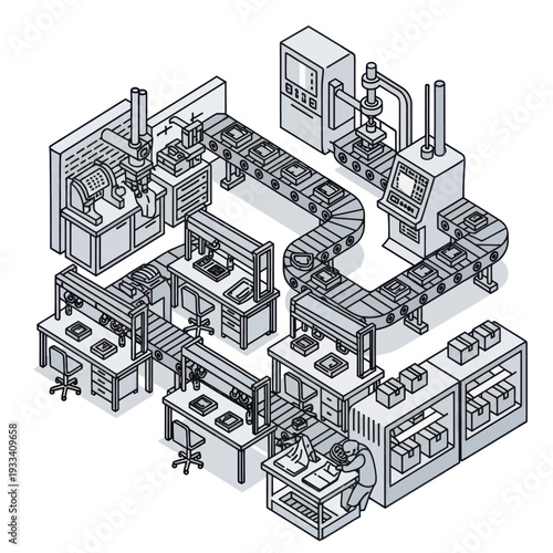Industrial Factory Production Line Equipment Illustration.