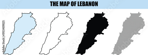 Map of Lebanon Outline and Silhouette Variations for Graphic Design