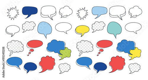 Hand-drawn Speech Bubbles Collection, Diverse Shapes and Colors, Communication Icons