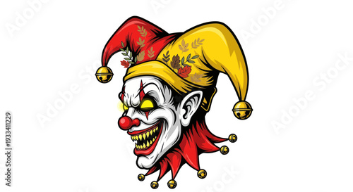Scary Clown Face Joker Evil Grin White Background