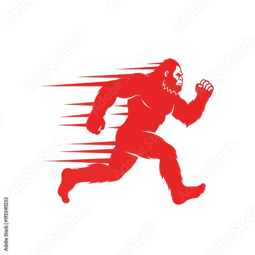 Running Bigfoot Silhouette, Fast Motion Blur, Red Mythical Creature