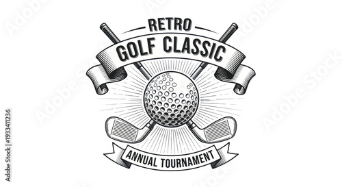 Retro Golf Classic Tournament Emblem with Crossed Clubs and Golf Ball