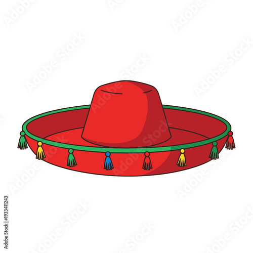 Vibrant Red Sombrero Hat with Colorful Tassels, Mexican Fiesta Accessory