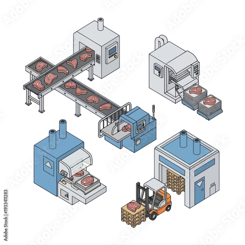 Industrial Food Processing Factory Equipment Illustration.