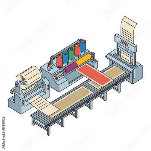 Industrial Printing Press Machine with Colored Ink.