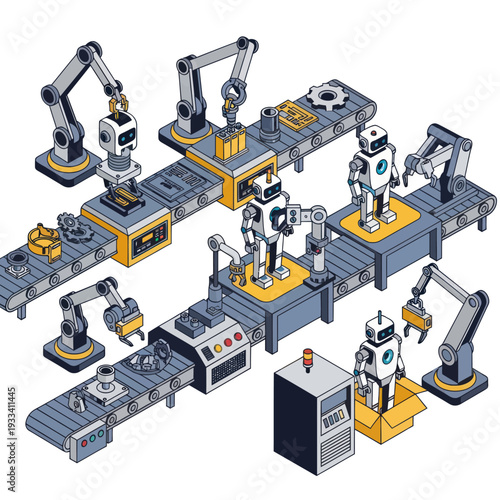 Industrial Robots Working on Assembly Line.