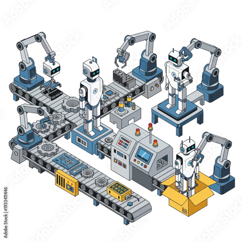 Industrial Robots in Automated Manufacturing Facility.