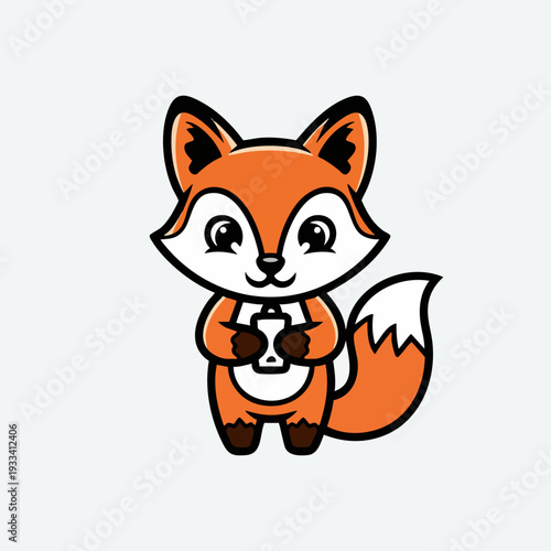 Cute cartoon fox character holding a small object illustration.