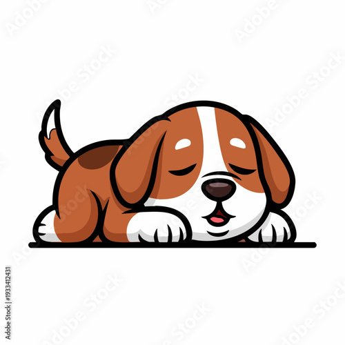 Cute cartoon beagle puppy sleeping peacefully on the floor.