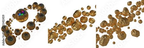 Vászonkép Set and collection abstract liquid gold drops shiny metallic golden spheres spla