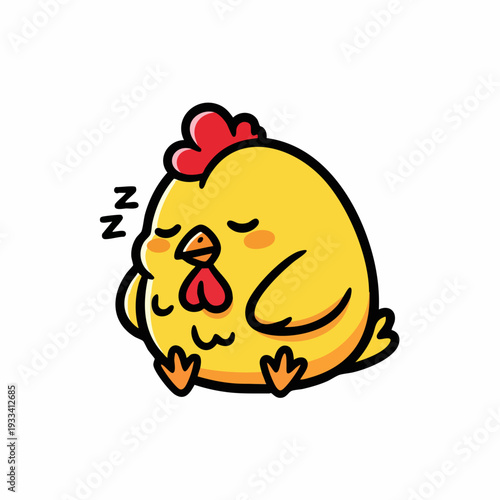 Cute cartoon chicken sleeping peacefully with closed eyes and zzz.