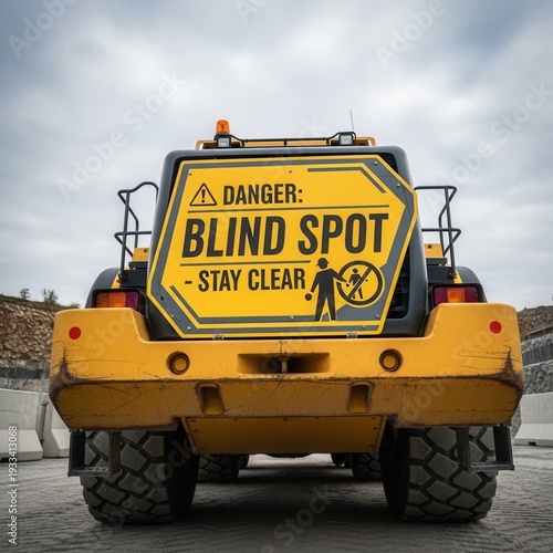 Warning: Heavy Machinery Blind Spot Sign, Construction Site Safety, Industrial Zone Danger