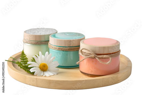 Handmade Scented Candles Gift Set - 3 Mini Soy Wax Jars in Pastel Colors with Wooden Tray