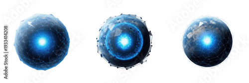 Photography Set and collection futuristic sci-fi glowing energy spheres and blue plasma orbs