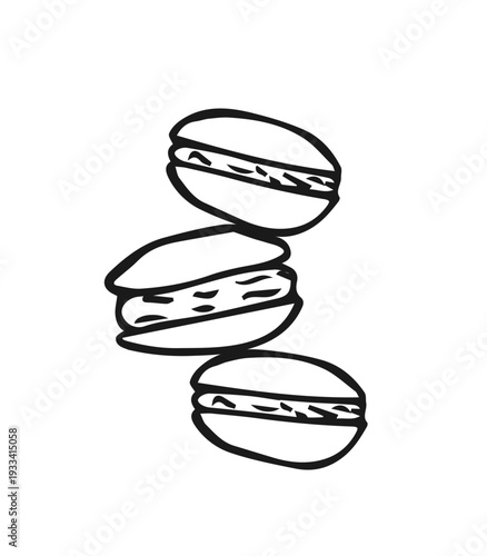 Black sweet macaroons line icon. Simple sweetness flat fand drawn design pictogram, clipart vector illustration isolated on transparent background