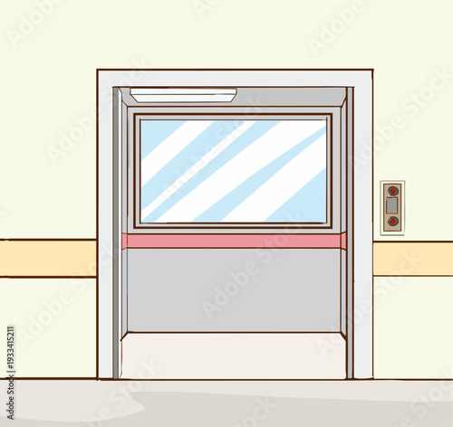 Elevator doors. Vector illustration of an office, school, apartment, or hotel hallway with an open elevator door, floor indicator, and cargo cabin. Interior lobby or hallway with elevator.